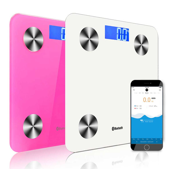 NNEAGS 2X Wireless Bluetooth Digital Body Fat Scale Bathroom Health Analyser Weight White/Pink
