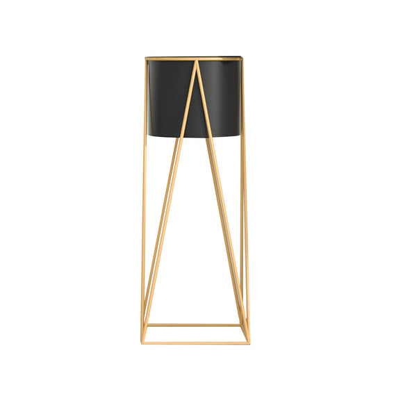 NNEAGS 50cm Gold Metal Plant Stand with Black Flower Pot Holder Corner Shelving Rack Indoor Display