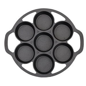 NNEAGS 32cm Cast Iron Takoyaki Fry Pan Octopus Balls Maker 7 Hole Cavities Grill Mold