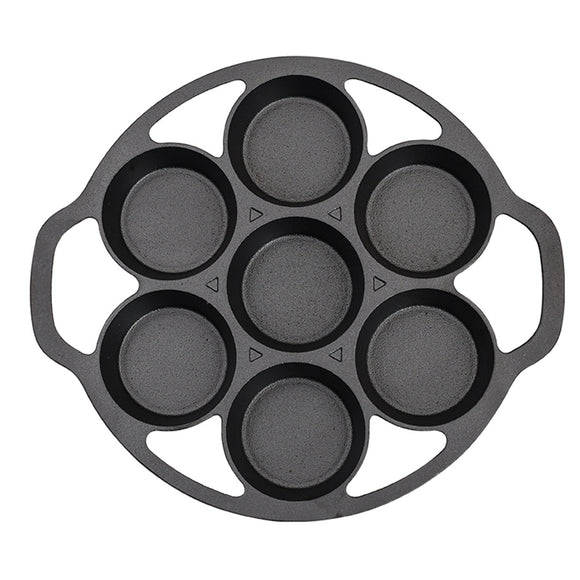 NNEAGS 32cm Cast Iron Takoyaki Fry Pan Octopus Balls Maker 7 Hole Cavities Grill Mold