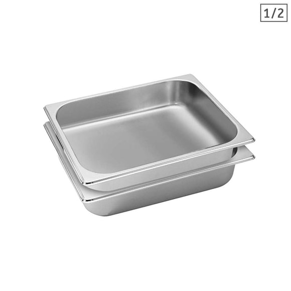 NNEAGS 2X GN Pan Full Size 1/2 GN Pan 6.5cm Deep Stainless Steel Tray