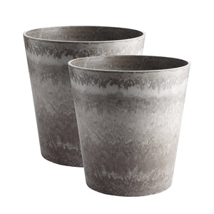NNEAGS 2X 27cm Rock Grey Round Resin Plant Flower Pot in Cement Pattern Planter Cachepot for Indoor Home Office