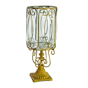 NNEAGS European Clear Glass Cylinder Flower Vase Solid Base with Gold Metal Pattern