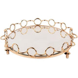 NNEAGS 33cm Bronze-Colored Round Mirror Glass Metal Tray Vanity Makeup Perfume Jewelry Organiser with Handles