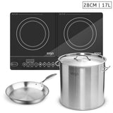 NNEAGS Dual Burners Cooktop Stove, 17L Stainless Steel Stockpot and 28cm Induction Fry Pan
