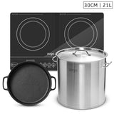 NNEAGS Dual Burners Cooktop Stove, 30cm Cast Iron Skillet and 21L Stainless Steel Stockpot 30cm