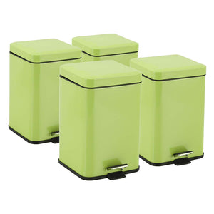 NNEAGS 4X 6L Foot Pedal Stainless Steel Rubbish Recycling Garbage Waste Trash Bin Square Green