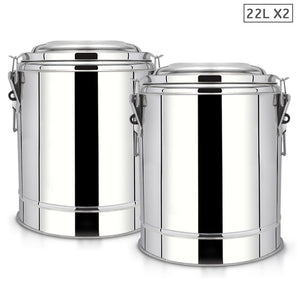 NNEAGS 2X 22L Stainless Steel Insulated Stock Pot Dispenser Hot & Cold Beverage Container