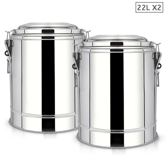 NNEAGS 2X 22L Stainless Steel Insulated Stock Pot Dispenser Hot & Cold Beverage Container