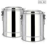 NNEAGS 2X 22L Stainless Steel Insulated Stock Pot Dispenser Hot & Cold Beverage Container