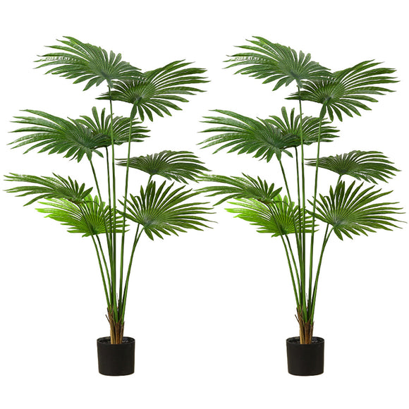 NNEAGS 2X 150cm Artificial Natural Green Fan Palm Tree Fake Tropical Indoor Plant Home Office Decor