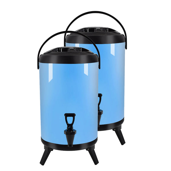 NNEAGS 2X 16L Stainless Steel Insulated Milk Tea Barrel Hot and Cold Beverage Dispenser Container with Faucet Blue