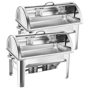 NNEAGS 2X 9L Stainless Steel Full Size Roll Top Chafing Dish Food Warmer
