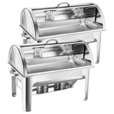 NNEAGS 2X 9L Stainless Steel Full Size Roll Top Chafing Dish Food Warmer