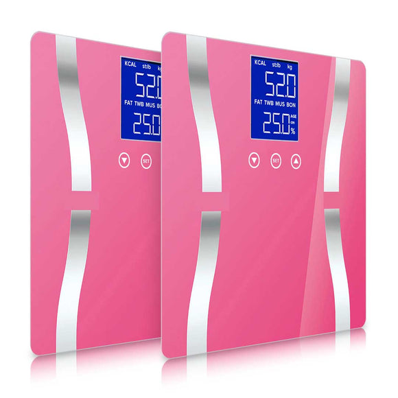 NNEAGS 2X Glass LCD Digital Body Fat Scale Bathroom Electronic Gym Water Weighing Scales Pink