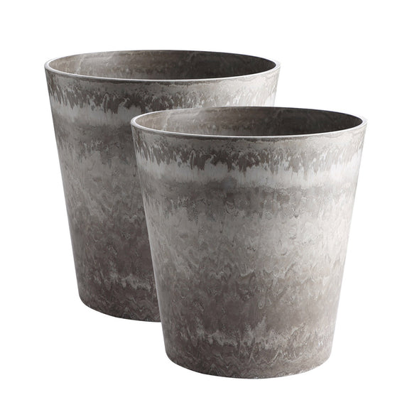 NNEAGS 2X 32cm Rock Grey Round Resin Plant Flower Pot in Cement Pattern Planter Cachepot for Indoor Home Office