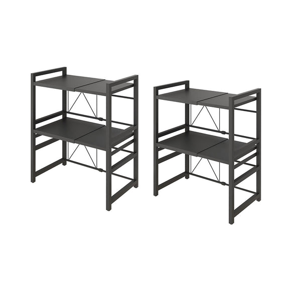 NNEAGS 2X 3 Tier Steel Black Retractable Kitchen Microwave Oven Stand Multi-Functional Shelves Storage Organizer