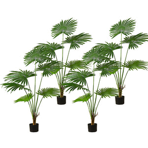 NNEAGS 4X 120cm Artificial Natural Green Fan Palm Tree Fake Tropical Indoor Plant Home Office Decor