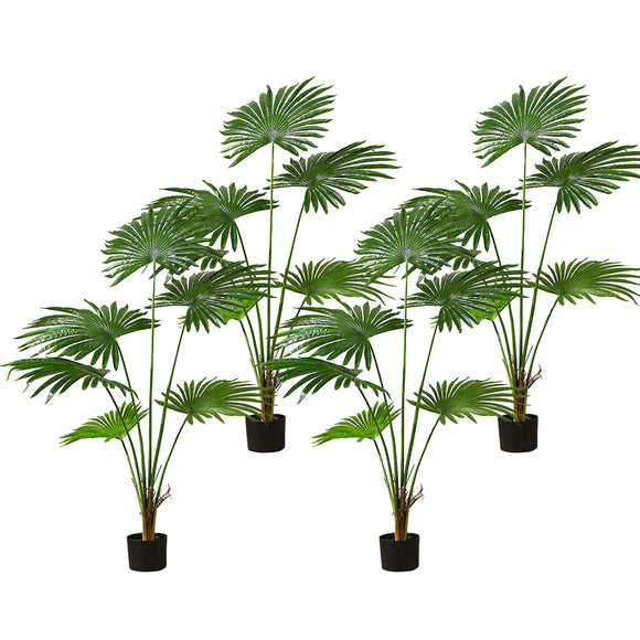 NNEAGS 4X 120cm Artificial Natural Green Fan Palm Tree Fake Tropical Indoor Plant Home Office Decor
