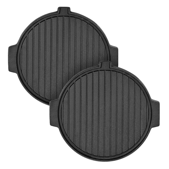 NNEAGS 2X 30CM Round Cast Iron Korean BBQ Grill Plate with Handles and Drip Lip