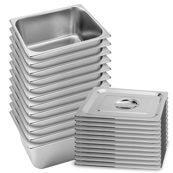 NNEAGS 12X GN Pan Full Size 1/2 GN Pan 15cm Deep Stainless Steel Tray With Lid