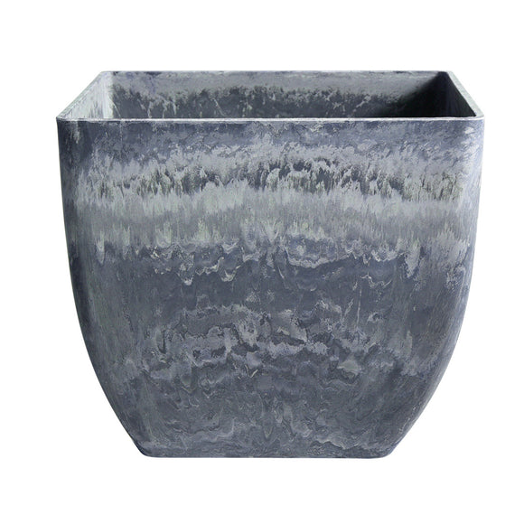 NNEAGS 32cm Weathered Grey Square Resin Plant Flower Pot in Cement Pattern Planter Cachepot for Indoor Home Office