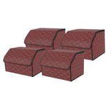 NNEAGS 4X Leather Car Boot Collapsible Foldable Trunk Cargo Organizer Portable Storage Box Coffee/Gold Stitch Medium