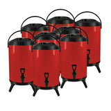 NNEAGS 8X 10L Stainless Steel Insulated Milk Tea Barrel Hot and Cold Beverage Dispenser Container with Faucet Red
