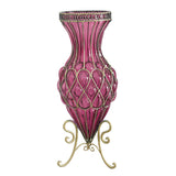 NNEAGS 67cm Purple Glass Tall Floor Vase with Metal Flower Stand