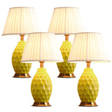 NNEAGS 4X Textured Ceramic Oval Table Lamp with Gold Metal Base Yellow