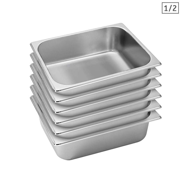 NNEAGS 6X GN Pan Full Size 1/2 GN Pan 10cm Deep Stainless Steel Tray