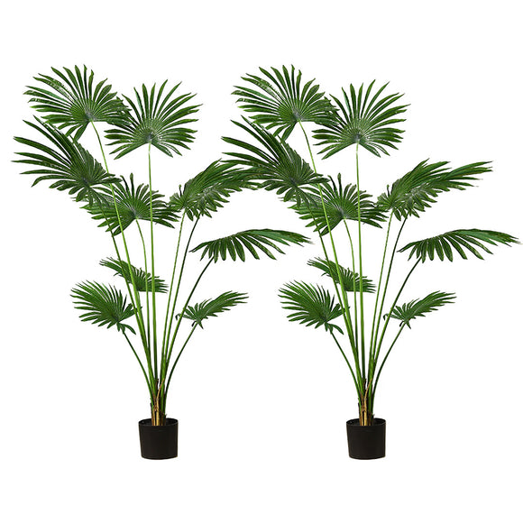 NNEAGS 2X 180cm Artificial Natural Green Fan Palm Tree Fake Tropical Indoor Plant Home Office Decor