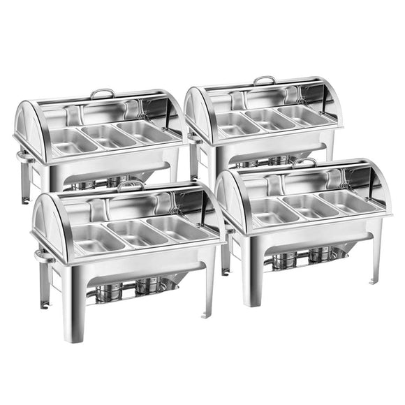 NNEAGS 4X 3L Triple Tray Stainless Steel Roll Top Chafing Dish Food Warmer