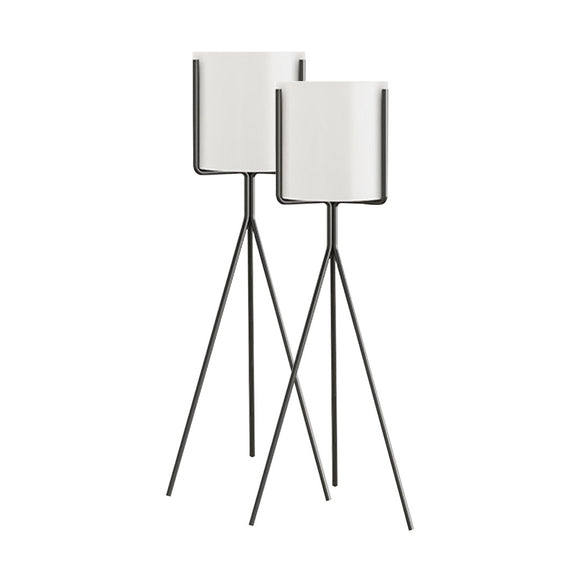 NNEAGS 2X 80cm Tripod Flower Pot Plant Stand with White Flowerpot Holder Rack Indoor Display