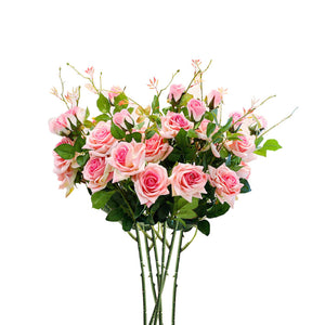 NNEAGS 6 Bunch Artificial Silk Rose 5 Heads Flower Fake Bridal Bouquet Table Decor Pink