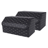 NNEAGS 2X Leather Car Boot Collapsible Foldable Trunk Cargo Organizer Portable Storage Box Black/Gold Stitch Large