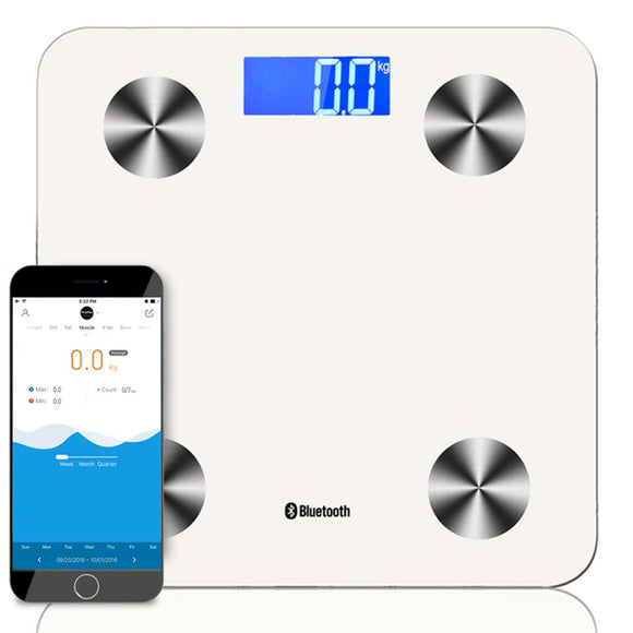 NNEAGS Wireless Bluetooth Digital Body Fat Scale Bathroom Health Analyser Weight White