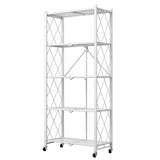 NNEAGS 5 Tier Steel White Foldable Kitchen Cart Multi-Functional Shelves Portable Storage Organizer with Wheels