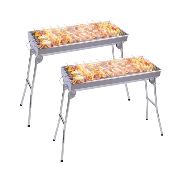 NNEAGS 2X Skewers Grill Portable Stainless Steel Charcoal BBQ Outdoor 6-8 Persons