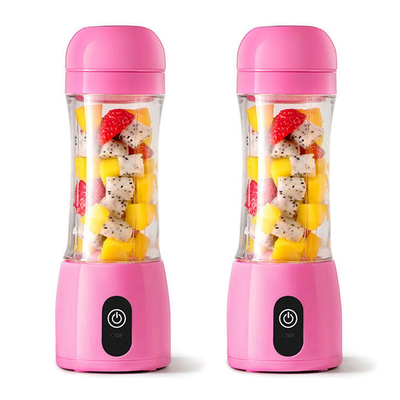 NNEAGS 2X 380ml Portable Mini USB Rechargeable Handheld Fruit Mixer Juicer Pink