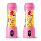 NNEAGS 2X 380ml Portable Mini USB Rechargeable Handheld Fruit Mixer Juicer Pink