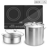 NNEAGS Dual Burners Cooktop Stove, 17L Stainless Steel Stockpot 28cm and 28cm Induction Casserole