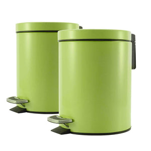 NNEAGS 2X 7L Foot Pedal Stainless Steel Rubbish Recycling Garbage Waste Trash Bin Round Green