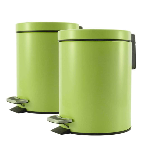 NNEAGS 2X 7L Foot Pedal Stainless Steel Rubbish Recycling Garbage Waste Trash Bin Round Green
