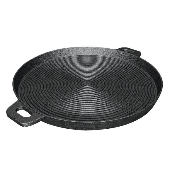 NNEAGS 35cm Round Ribbed Cast Iron Frying Pan Skillet Steak Sizzle Platter with Handle