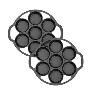 NNEAGS 2X 32cm Cast Iron Takoyaki Fry Pan Octopus Balls Maker 7 Hole Cavities Grill Mold