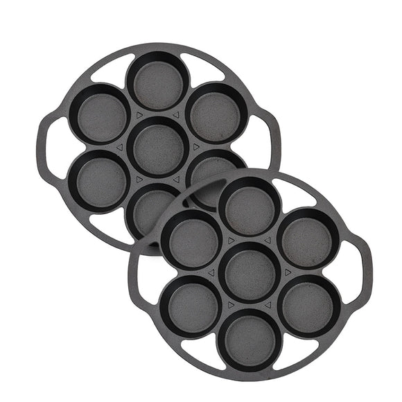 NNEAGS 2X 32cm Cast Iron Takoyaki Fry Pan Octopus Balls Maker 7 Hole Cavities Grill Mold