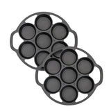 NNEAGS 2X 32cm Cast Iron Takoyaki Fry Pan Octopus Balls Maker 7 Hole Cavities Grill Mold
