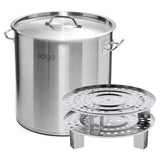 NNEAGS 33L Stainless Steel Stock Pot with Two Steamer Rack Insert Stockpot Tray