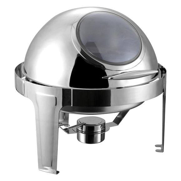 NNEAGS 6L Round Chafing Stainless Steel Food Warmer with Glass Roll Top